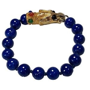 Les Bernard Lapis Lazuli Panther Bracelet Multi Gem Cabochon 8" Large Vintage